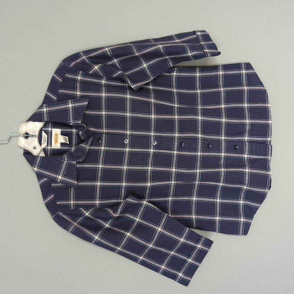 Talbots Blue Plaid Irish Linen Blend 3/4  Sleeve Shirt, size P (Petite XS)